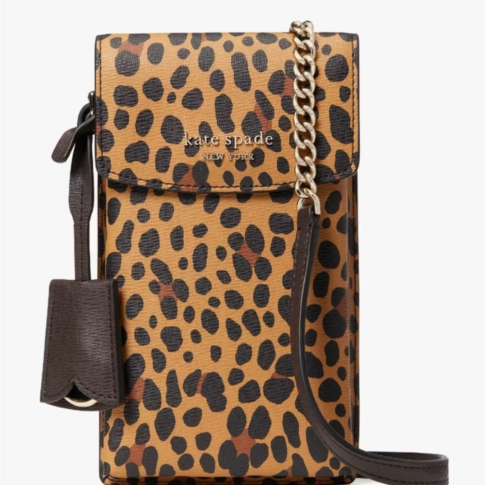 Kate Spade Leopard Print Crossbody Phone Bag with Card Slots, & Key Chain.